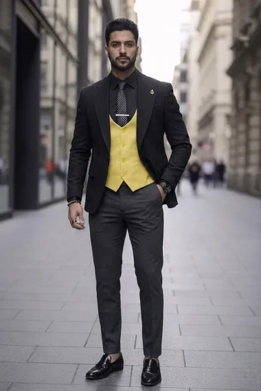 Costum barbati slim fit negru, 3 piese 13313